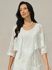 billige Dressy topper-Dame Trekker på skuldrene Helfarge Blomstret Grafisk Elegant Stilfull Grunnleggende 3/4 ermer Asymmetrisk Crop Tops Bryllupsgjest Strandbryllup Paljetter Lapper Hvit Sommer Vår Høst