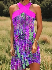 ieftine Rochii boho-Pentru femei Rochie Mini Rochie de Vară Rochie A line Vacanță Casual Ieșire Fit regulat Ombre Grafic Buline Fără manșon Gâtul halter Albastru piscină Mov Portocaliu Vară