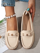 abordables Chaussures sans lacet et mocassins femme-Mocassins pour femme en similicuir métallisé avec mors doré, chaussures plates confortables à enfiler pour la conduite, le travail et les sorties décontractées