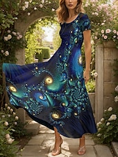 abordables Art &amp; Design Robes-Femmes Robe maxi Robe Décontractée Robe trapèze Robe d&#039;été Élégant Vacances Occasionnel Coupe régulière Graphique Abstrait Manche Courte Col carré Rouge Bleu Violet Vert Été Printemps