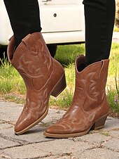 levne Cowboy &amp; Western Boots-Dámské tyrkysové kovbojské boty z umělé kůže, westernové, s vyšívanou špičatou špičkou, do poloviny lýtek, vhodné pro outfity ve venkovském stylu, rodea a venkovní akce.