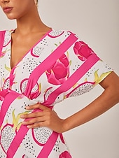 abordables Robes de vacances-Femmes Féminin Robe Décontractée Robe Longue Maxi Robe Rose Claire Manche Courte Fruit Col en V Imprimé Été Col en V Vacances XS S M