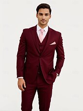 economico Abiti formali-Completi da matrimonio da uomo Completi business di ritorno a casa Borgogna Blu navy Moda Formale a tinta unita Fit standard 3 Pezzi Monopetto Due bottoni