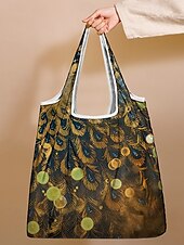 abordables Cabas et fourre-tout-Sac fourre-tout pliable à imprimé paon pour femme - Sac de courses réutilisable de grande capacité avec un design aquarelle élégant, léger et élégant, idéal pour un usage quotidien, les voyages et les achats écologiques