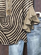 preiswerte Damen Kunst- und Design-Oberteile-Damenbluse V-Ausschnitt Grafik Leopard Gestreift Elegant Bohemia Ethnisch 3/4 Arm Reguläre Tops Tägliche Urlaubsbekleidung Druck Braun Khaki Sommer Frühling Herbst