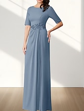 economico Lunghezza del pavimento-Linea ad A Abito da cerimonia per signora Ospite di nozze Elegante Girocollo Lunghezza al pavimento Chiffon Tessuto Elasticizzato Mezza Manica con Applicazioni Arricciatura 2025