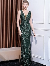 abordables VERT-Robes de Quinceanera sirène  trompette robe élégante formelle mariage longueur au sol sans manches col rond sequins avec sequins