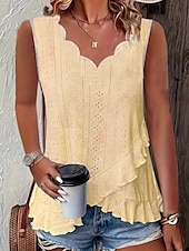 ieftine Top simplu-Pentru femei Camisole Tank Top Simplu Zilnic Casual Fără manșon În V Topuri obișnuite Zilnic Bufantă Capsă Alb Galben Roz Îmbujorat Trifoi Albastru Deschis Vară