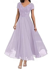 preiswerte Bodenlänge-A-Linie Brautmutterkleid Elegant V Ausschnitt Bodenlang Polyester Kurzarm mit Einfarbig 2025