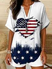 voordelige Onafhankelijkheidsdag Top-Vrouwen Patriottische Blouse Ombre Hart Vlag Elegant Dagelijks Stijlvol Korte Mouw V-hals Niet-blinde Hals Regelmatige Tops Werk Dagelijks Vakantie Wit Rood Blauw Zomer