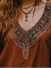 billige Kvinne Boho Topper-Dame Bluse Blomstret Grafisk Geometrisk Bohem Årgang Tropisk 3/4 ermer V-hals Vanlige topper Rynket Trykt mønster Rødbrun Sommer Vår