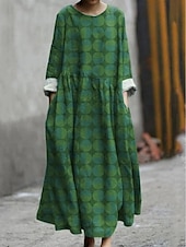 tanie Sukienki kwiatowe-Damskie Sukienka maxi Letnie sukienki Codzienny Codzienny Regularny Kwiaty Graficzny Geometryczny Długi rękaw Półgolf Rumiany róż Ciemnoróżowy Niebieski Zielony Lato