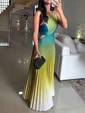 abordables Robes fleuries élégantes-Femmes Robe Longue Maxi Robe Robe froncée Moderne Extérieur Vacances Fête Coupe régulière A Ombre Sans manches Col ras du cou Bleu Orange Vert Été
