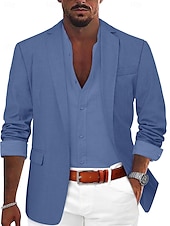 voordelige Linnen blazer-Voor heren Sportjas Linnen blazer Modieus Casual Effen Linnen blazer Leger groen Zwart blauw Getailleerd Single Breasted een knoops