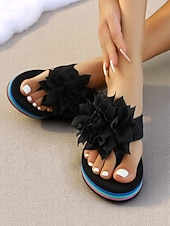 voordelige Slide Sandalen-Regenboog platform slippers voor dames met grote roze bloem, kleurrijke strandsandalen voor vakantie, tieners en jongvolwassenen, zomerse casual stijl