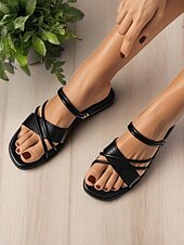 cheap Dress Sandals-Women&#039;s White Strappy Flat Sandals with Crisscross Design - Minimalist Slip-On Summer Shoes for Casual Dates and Everyday Outfits