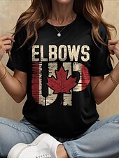 billige Uavhengighetsdag Topp-Canada Kvinners T-skjorte grafisk flagg bokstav vintage stilfull avslappet kort erme crew-hals rund hals vanlige topper daglig helg trykk svart og hvit hvit svart svart hvit rød