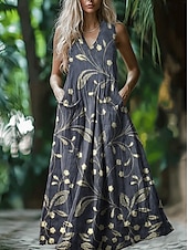 ieftine Rochii Boho-Pentru femei Rochie Lunga Rochie Maxi Rochie casual Rochie leagăn Rochie de vară Rochie Boho Epocă Vacanță Zilnic Concediu Fit regulat Floral Fără manșon În U Albastru piscină Gri Închis Gri Vară