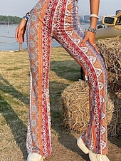 cheap Wide Leg &amp; High Waisted-Women&#039;s Bell Bottom Slacks Fashion Boho Full Length Natural Flower Elastic Waist Printing Outdoor Comfortable Holiday Going out Magenta Orange red Black Pink Summer Regular Fit
