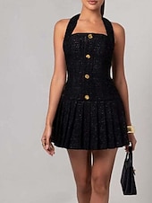 abordables Robes de Diplôme-Femmes Mini Robe Robe de remise des diplômes Robe de Cocktail Mode Soirée Anniversaire Date Coupe régulière Uni Sans manches Col Halter Noir Été