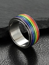 economico Gioielli da uomo-Anello girevole arcobaleno LGBT da uomo - anello in acciaio inossidabile con design twist, accessorio alla moda per festival, abbigliamento quotidiano e celebrazioni LGBTQ+