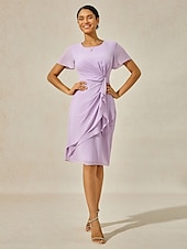 billige Bodycon-kjoler-Dame Knelang kjole Lag-på-lagkjole Elegant Formelt Sommerfugl Bryllupsgjest Cocktailfest Normal عادي Kortermet Crew-hals Lys Lilla Sommer