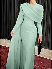 abordables ROUGE-Robe Svelte Rouge Noir Rouge Vert de Noël Robe de Soirée Élégante Robe Cape Formelle Automne Traîne Balayée  Brosse Manches Longues Col Boulé Tissu Extensible avec Boutons Fente robe à impressionner
