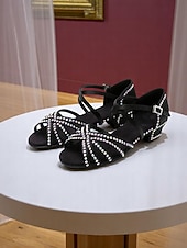baratos Anos 1920 &amp; Era Gatsby-Sapatos de dança femininos pretos com tiras e strass, estilo anos 20, ideais para festas vintage e dança swing.