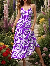 cheap Floral Dress-Women&#039;s Maxi Dress A Line Dress Summer Dress Slip Dress Elegant Vacation Casual Regular Fit Floral Graphic Geometric Sleeveless V Neck Spaghetti Strap Red Blue Purple Orange Summer Spring