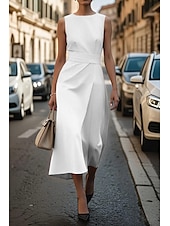 abordables Robes décontractées blanches-Femmes Robe Midi Robe Décontractée Robe débardeur Robe d&#039;été Mode Moderne Quotidien Date Week-end Coupe régulière Uni Sans manches Col ras du cou Noir Blanche Bleu Vert Été