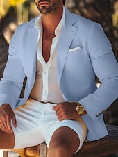 abordables Blazer de lino-Hombre Chaqueta de lino Chaqueta deportiva Moda Casual Color sólido Blazer Amarillo Rosa Azul cielo Estándar Recto 1 botón