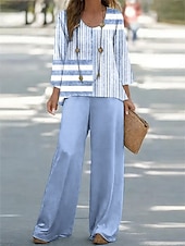 economico Abiti da donna con camicetta-Per donna Camicia Blusa Senza Maniche Manica 3/4 Collo a U Grafico Geometrico A righe Stampato All&#039;aperto Vacanza Casuale Rosa Blu Cachi Estate Vestibilità comoda