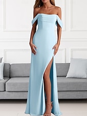 economico Abiti da damigella-Abito da Damigella A-Line Collo a V Manica Lunga Elegante Treno di Spazzata  Strascico Chiffon con Pieghe  Volant