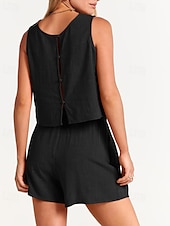 cheap Sets-Women&#039;s Active Basic Cotton Linen Sets Blouse Shorts Sets Sleeveless Crew Neck Solid Color Drawstring Going out Weekend Black Blue Orange Summer Regular Fit