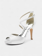 olcso Koktél-női elefántcsont színű szatén slingback magassarkú nyitott orrú és tűsarkú cipőkkel - elegáns koktélparti cipők különleges alkalmakra