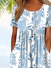 preiswerte Blumenkleid-Damen Midikleid T-Shirt-Kleid A Linie Kleid Sommerkleid Bohemien Urlaub Vintage Normale Passform Blumen Grafik Kurzarm Rundhalsausschnitt Leicht Blau Sommer Frühling