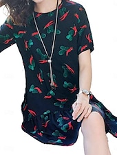 economico Abiti casual floreali-Per donna Mini Abito Abito Estivo Casual Quotidiano Vestibilità regolare Floreale Manica Corta Scollo a V Nero Rosso Estate