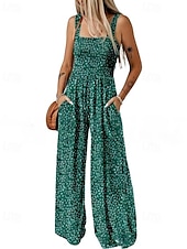 cheap Casual Jumpsuits-Women&#039;s Normal Jumpsuit Casual Floral Sleeveless U Neck Print Street Daily Regular Fit Pink Blue Green Summer