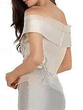 preiswerte WEISS-Meerjungfrau  Trompete Abendkleid Elegantes Kleid Formelle Hochzeit Bodenlang Ärmellos Offene Schulter Satin mit Perlen