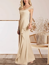 voordelige Vloerlengte-A-Lijn Moeder van de Bruid Jurk Bruiloft Gast Elegante Hartvormige Vloerlengte Chiffon Kap Mouw met Kant Ruching