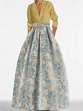 abordables FLORALES-Robe de soirée A-Line élégante robe formelle longueur de sol manches longues col chemise satin avec fente robe invitée de mariage