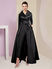 abordables Combinaisons pour maman-Combinaison  Tailleur Mère de la Mariée Tuxedo Invité de Mariage Élégant Party Simple Col Chemise Longueur Cheville Satin Manches 3/4 avec Nœud(s) 2025 taille personnalisée gratuite