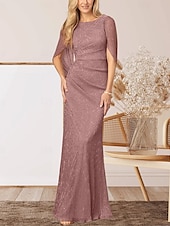 economico Lunghezza del pavimento-Abito per la madre della sposa sirena  tromba abito da matrimonio elegante scollatura a girocollo lunghezza a terra chiffon senza maniche con arricciature