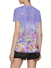 preiswerte Blumen-T-Shirt-Damen T Shirt Sommeroberteile Blumen Grafik Klassisch Lässig Kurzarm Rundhalsausschnitt Crop Tops Täglich Wochenende Druck Violett Leicht Blau Sommer Frühling Herbst