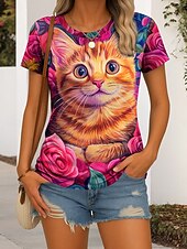 abordables T-shirt Animaux-Femmes T-shirt Fleuri Graphique Animal ancien Élégant Classique Manche Courte Col ras du cou Hauts Réguliers Quotidien Week-end Imprimé Rose Claire Vert Été Printemps