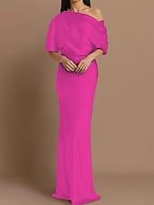 preiswerte GRÜN-Etui Kleid Mutter der Braut Hochzeitsgast Formelles Abendkleid Elegante Party Schulterfrei Zug-Länge Satin Halbelängliche Ärmel mit Raffung.
