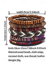 levne Pánské šperky-Pánská sada vícevrstvých pletených korálkových náramků v boho stylu, různé materiálové provedení - dřevo, kůže a provaz, kmenový styl, plážové a běžné nošení