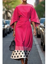 ieftine Tipăriți rochii florale-Pentru femei Rochie Lunga Rochie Maxi Rochie casual Rochie de vară Modă Modern Zilnic Dată Sfârșit de săptămână Fit regulat Geometric Lungime Manșon 3/4 Stil Nautic Plin de Culoare Negru Alb Galben