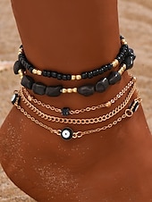 billiga Damarmband-fotlänksset i turkos och guld för kvinnor | strandinspirerade fotlänkar med onda ögonberlocker och stendetaljer | perfekt för sommar-, bohemisk och semesterstil