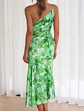 abordables Robes Floraux Imprimés-Femmes Robe Midi Robe Fleurie Robe Imprimée Mode Moderne Extérieur Vacances Week-end Coupe régulière Fleur Sans manches Une Épaule Jaune Bleu Violet Orange Été